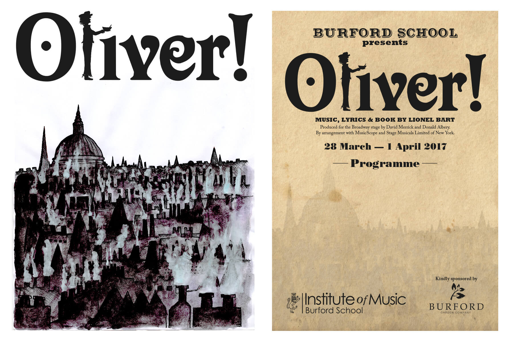 Watercolour backdrop and logo for Oliver!