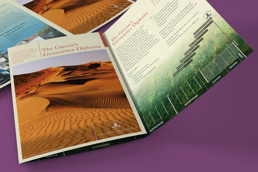 Greene's Education Geoscience Diploma leaflet, posters and banner design and print