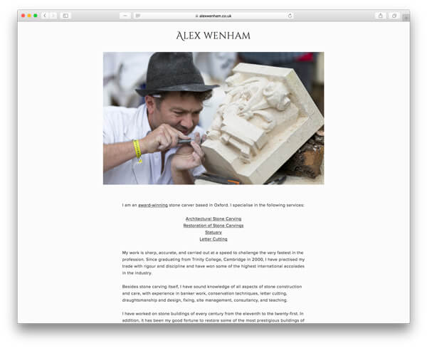 Alex Wenham website about page