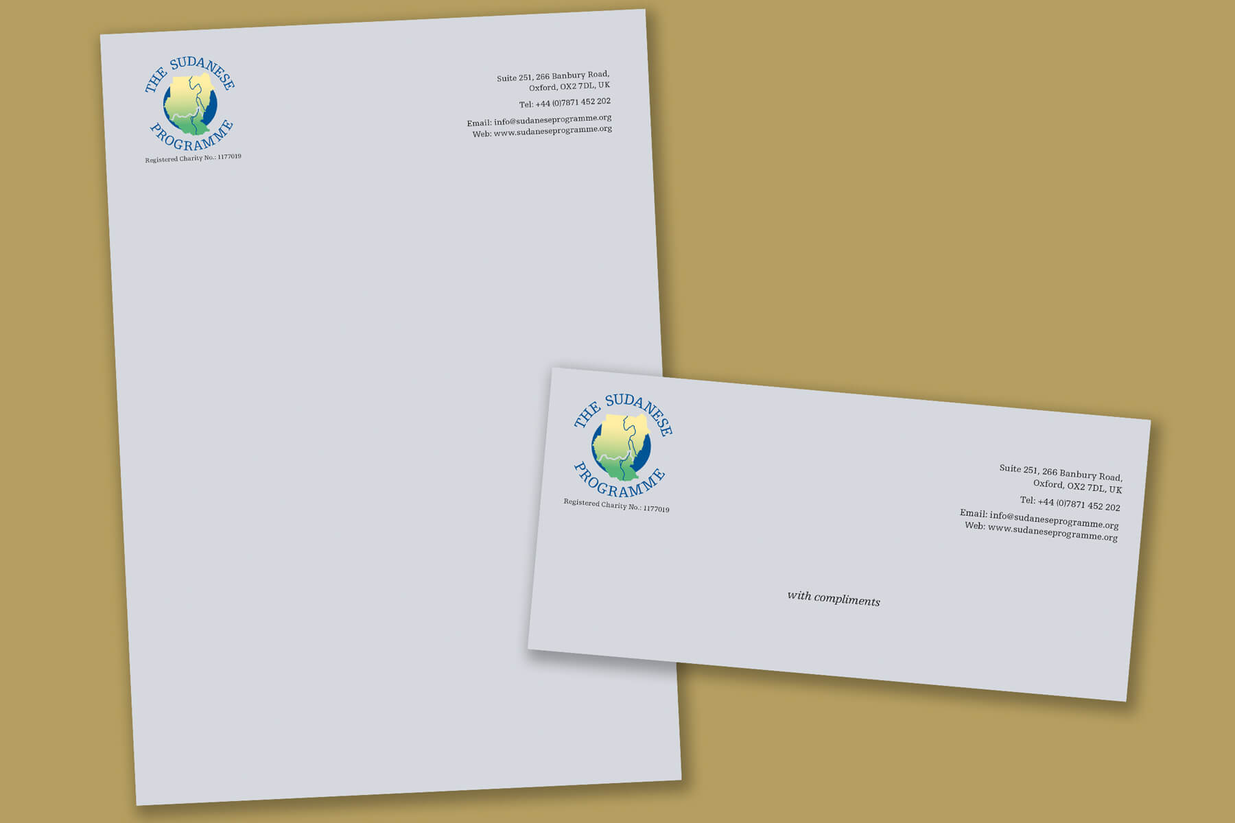 Printed letterhead and compliments slips for the Sudanese Programme